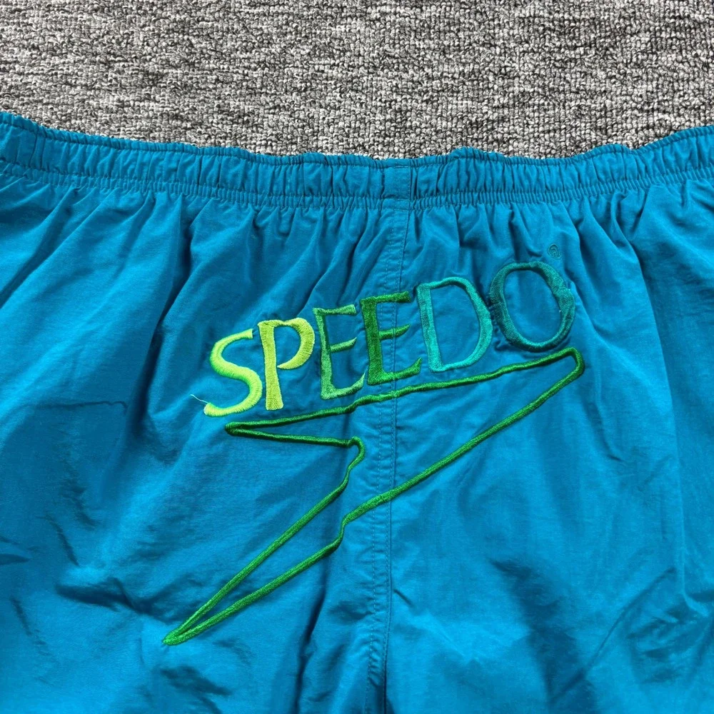 Vintage 1990s Speedo Embroidered Logo Board Shorts Teal Blue Mens Size Medium